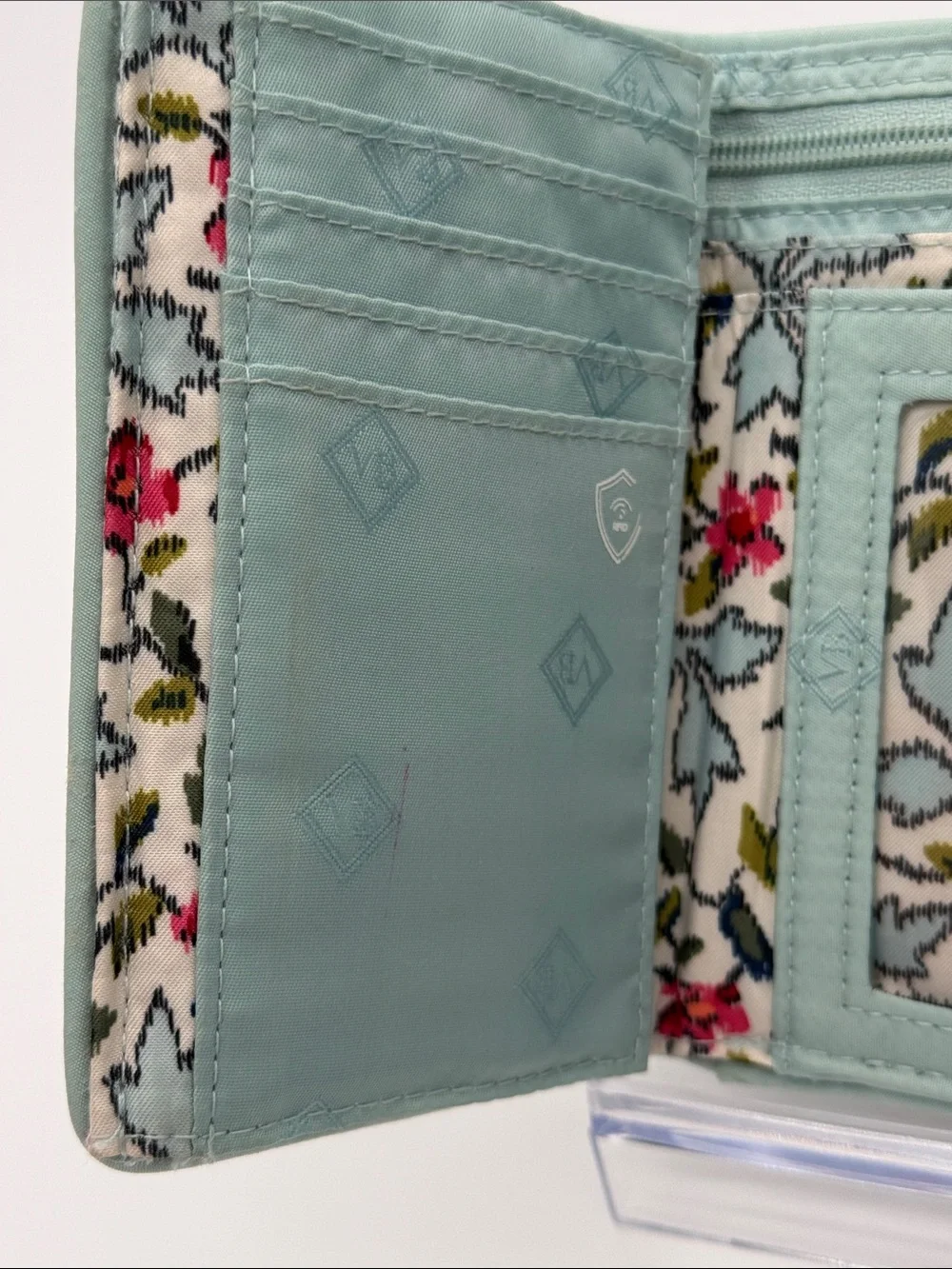 Vera Bradley Quilted Floral Trifold Wallet in Mint Green - Picture 4 of 9